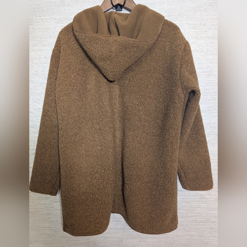 Joie Boucle Teddy Sherpa Hooded Open Cardigan Jacket Large Soft Camel Brown - Picture 9 of 10